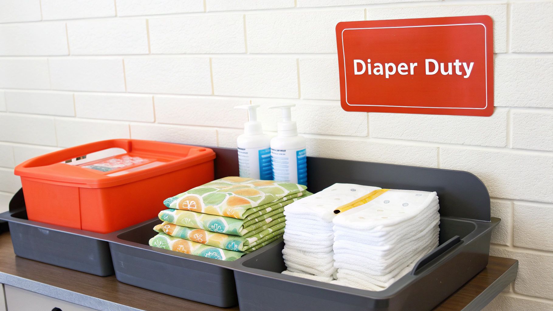 A baby smiling during bath time with a hooded towel nearby