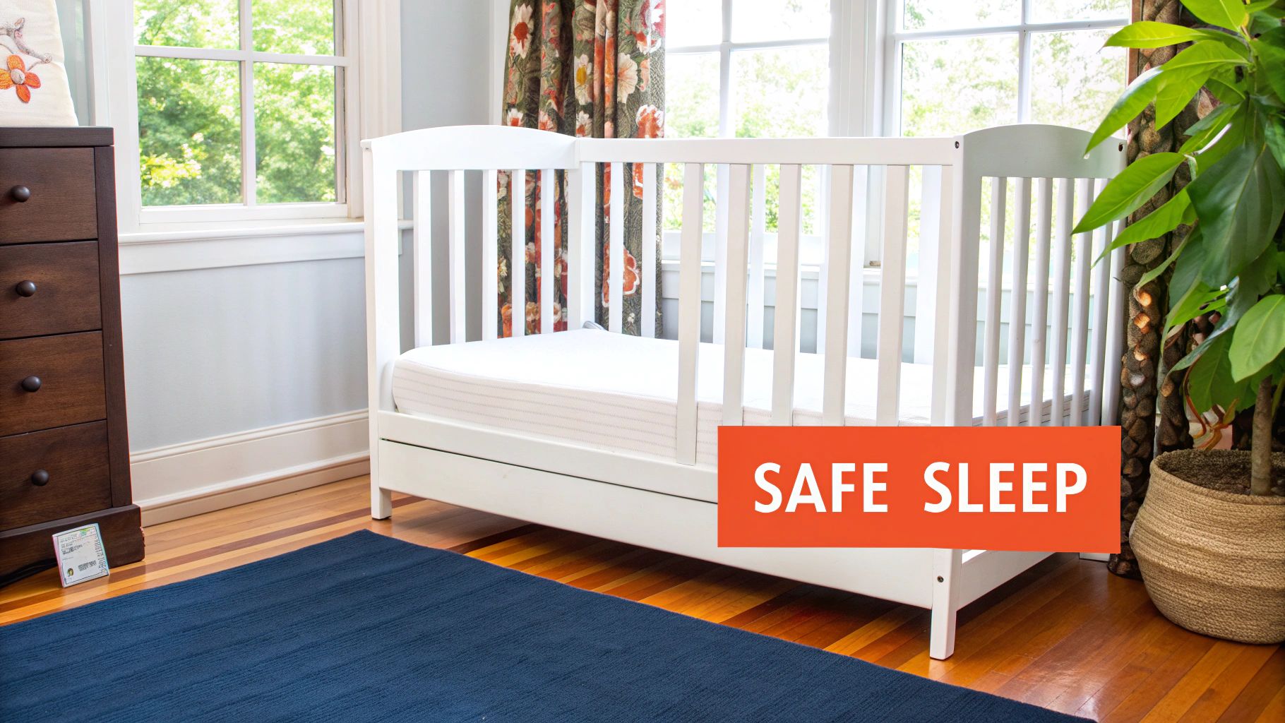 Newborn baby sleeping safely in a crib