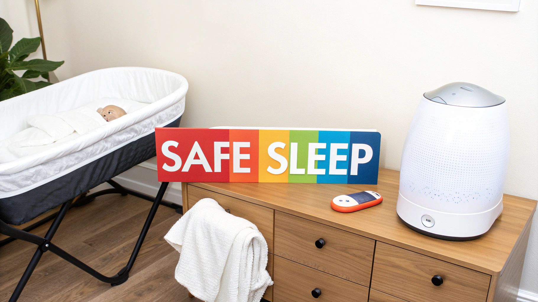 A peaceful nursery with a crib set up for a newborn's safe sleep.