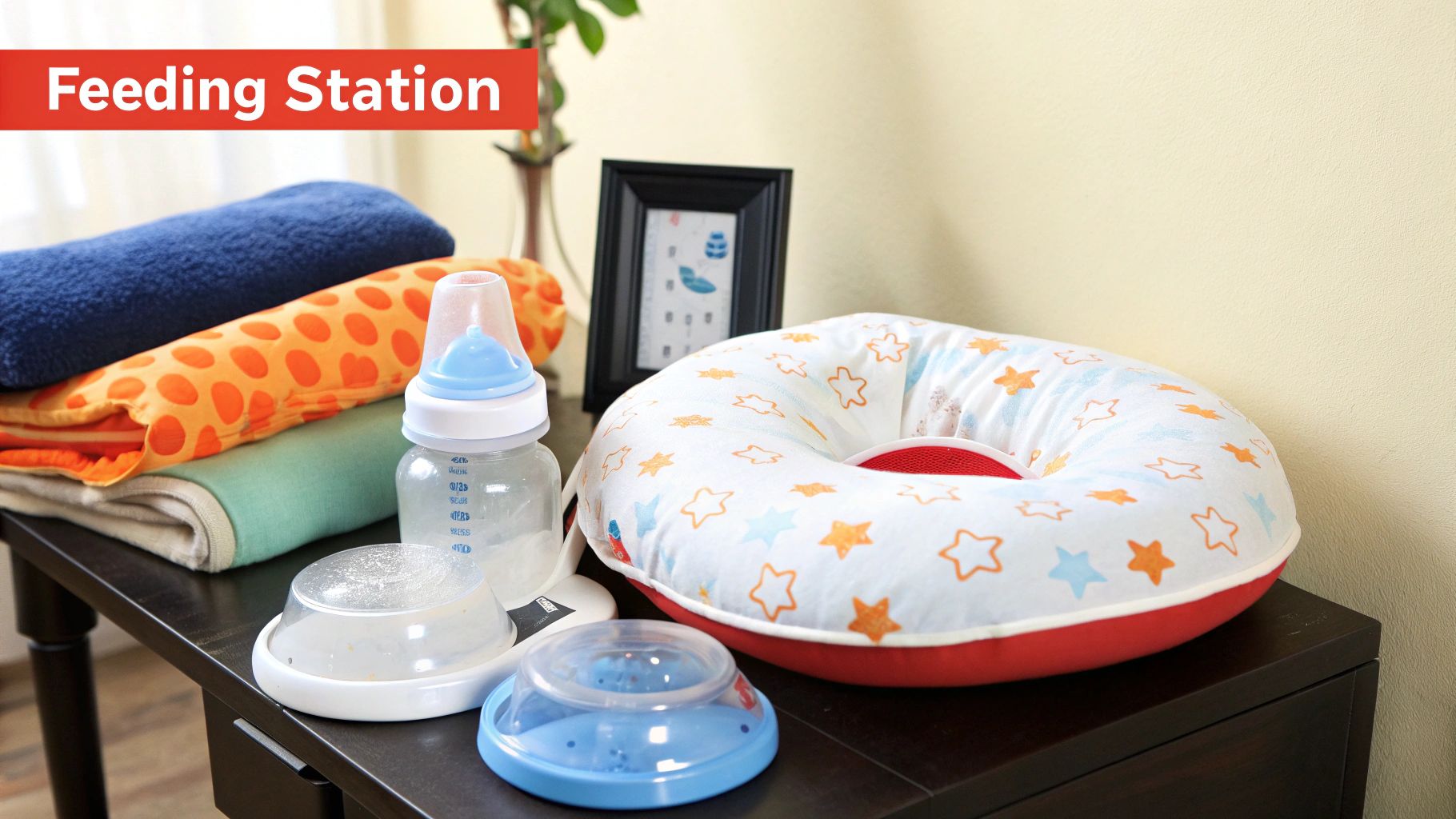 A mother comfortably feeding her newborn in a well-lit room.