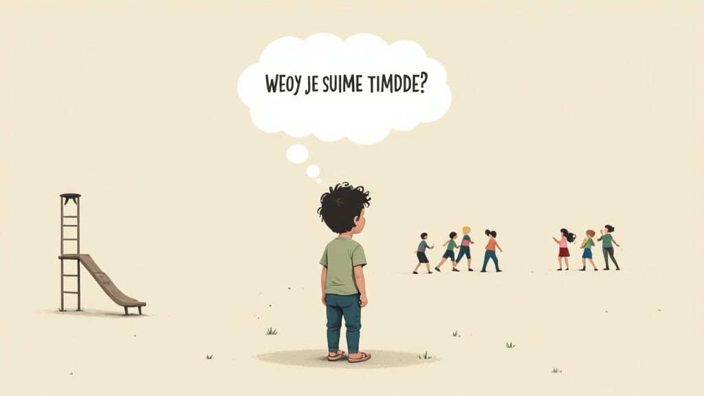 Enfant timide réfléchissant