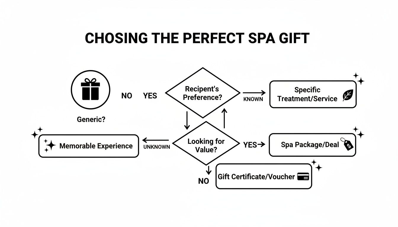 Flowchart guiding the decision-making process for choosing the perfect spa gift.
