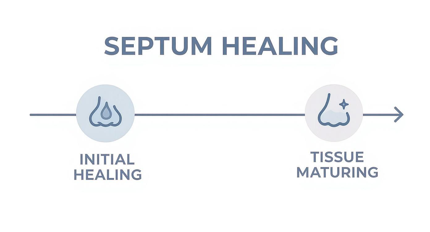 Infographic about septum piercing healing stages
