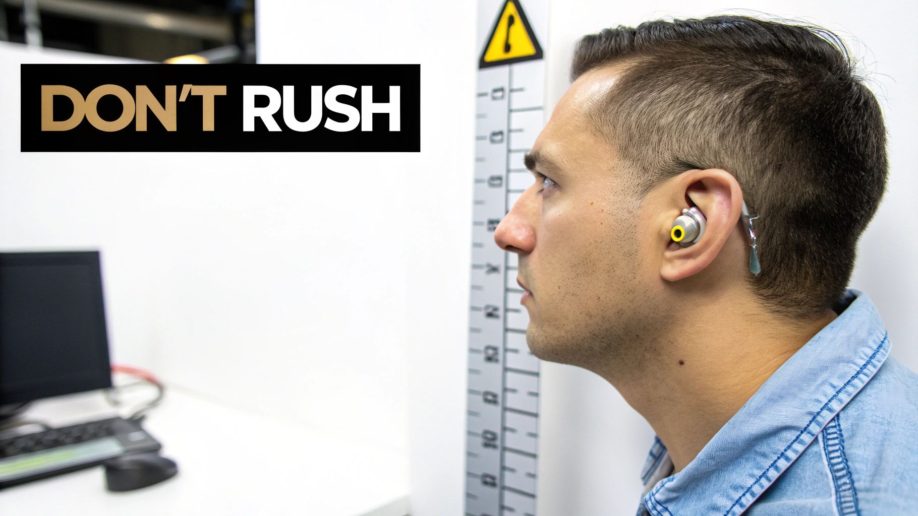 Close-up of a person's stretched ear with stylish jewelry, looking healthy and well-cared-for.