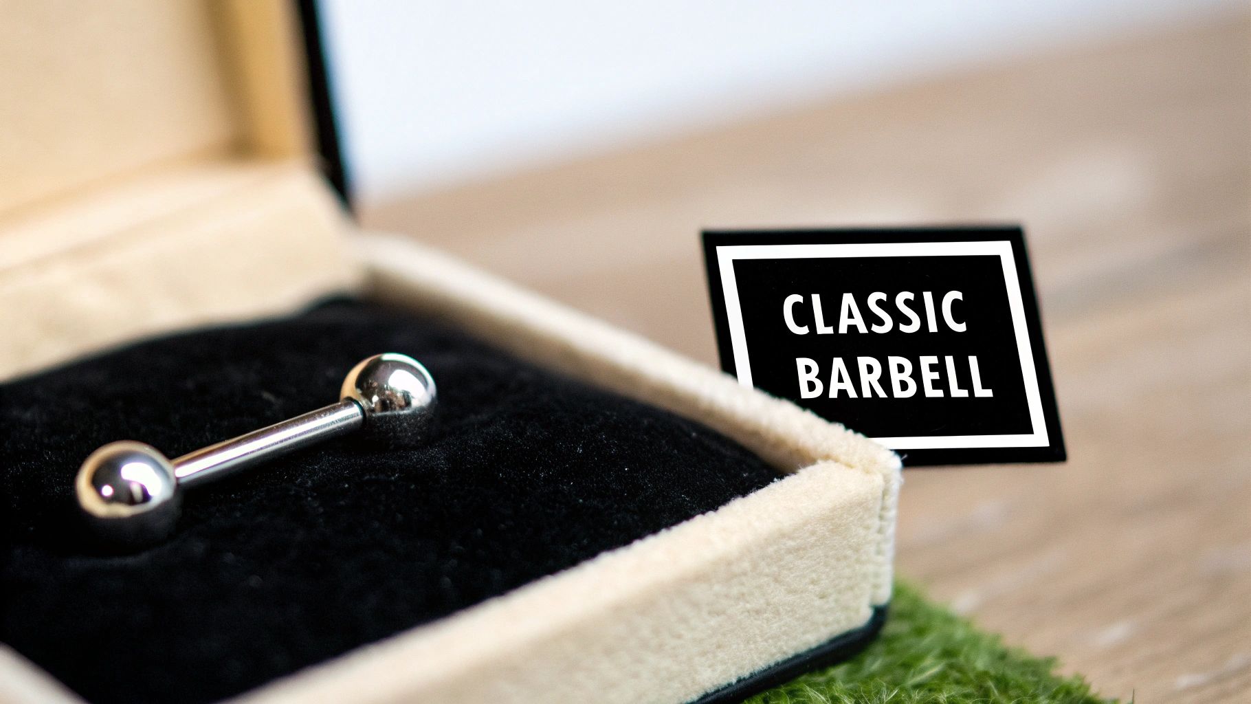 Woman wearing a classic barbell nipple ring