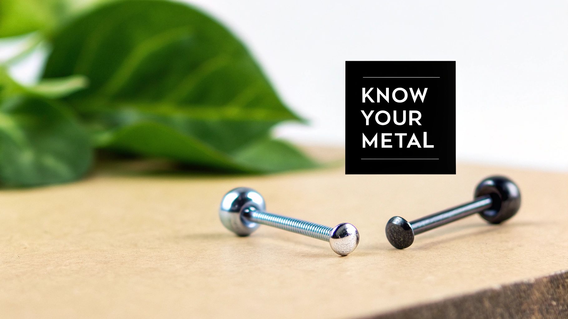 A close-up of a person's ear with a shiny silver piercing.