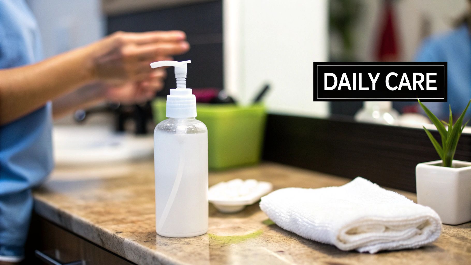 Woman showing off her healed belly piercing while wearing comfortable clothing