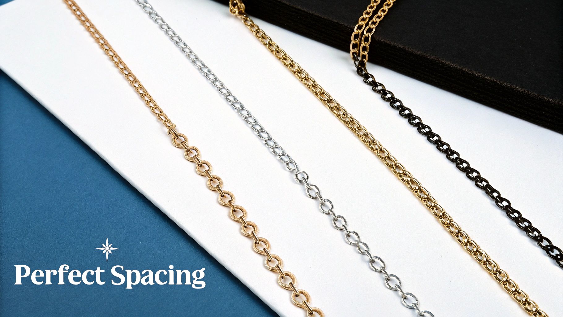 Woman showing off a layered necklace stack with perfect spacing