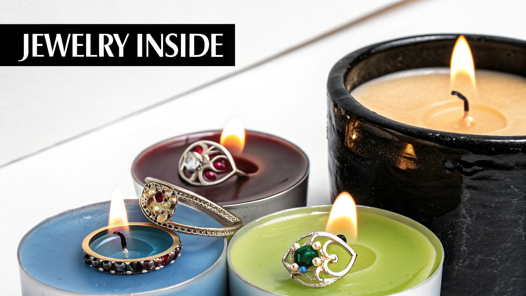 People sniffing different scented candles to make a choice