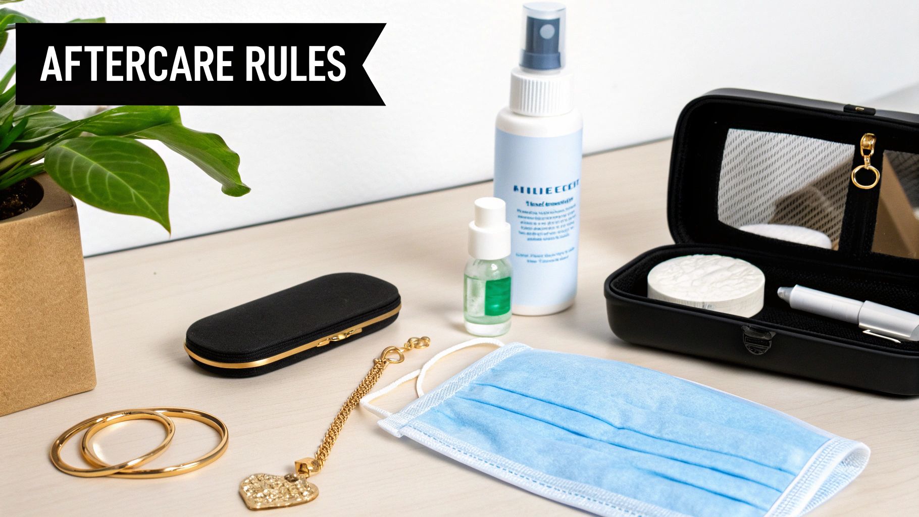 A person holding a bottle of piercing aftercare saline spray.