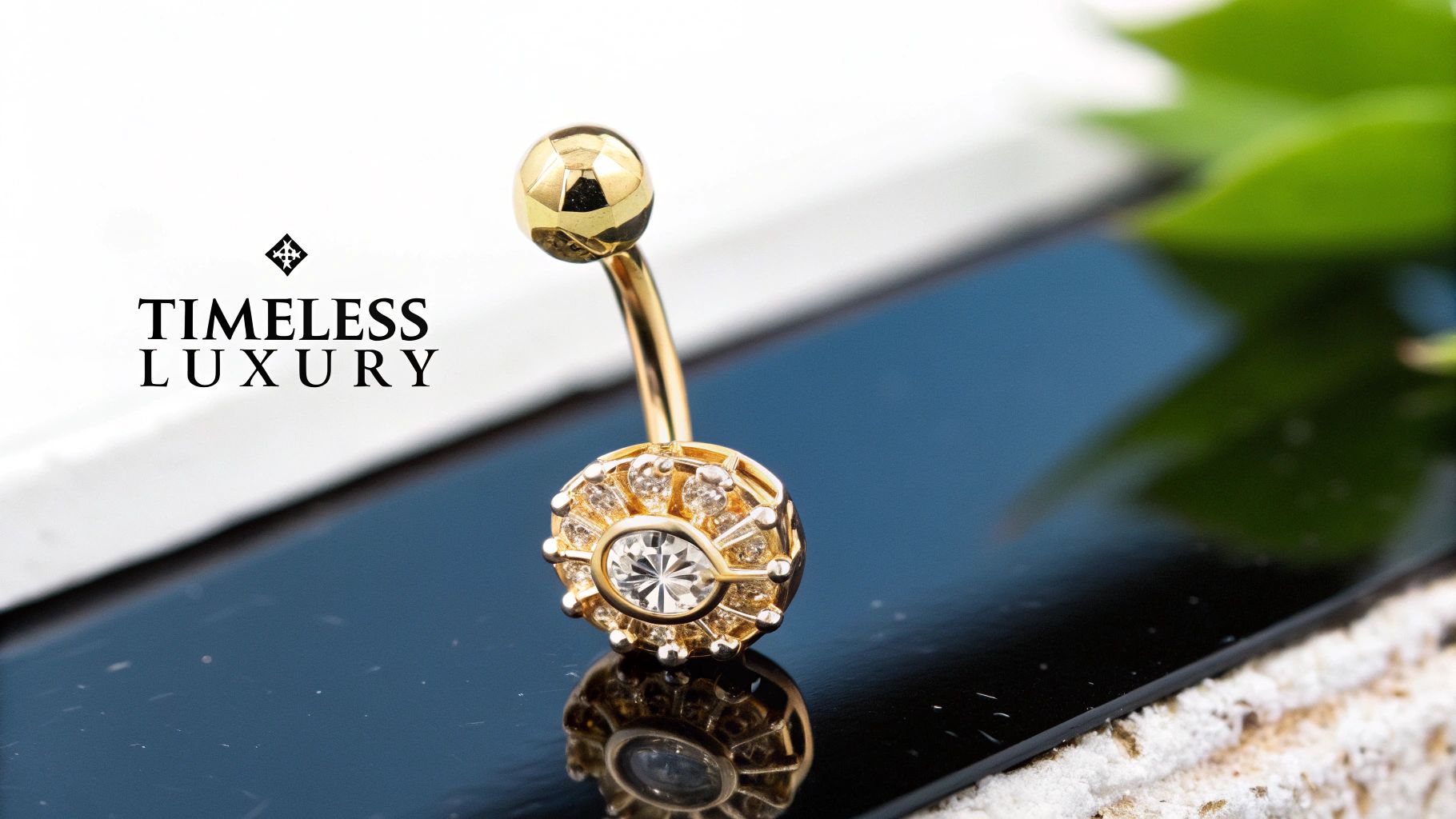 A collection of luxurious solid gold belly button rings on a white background.