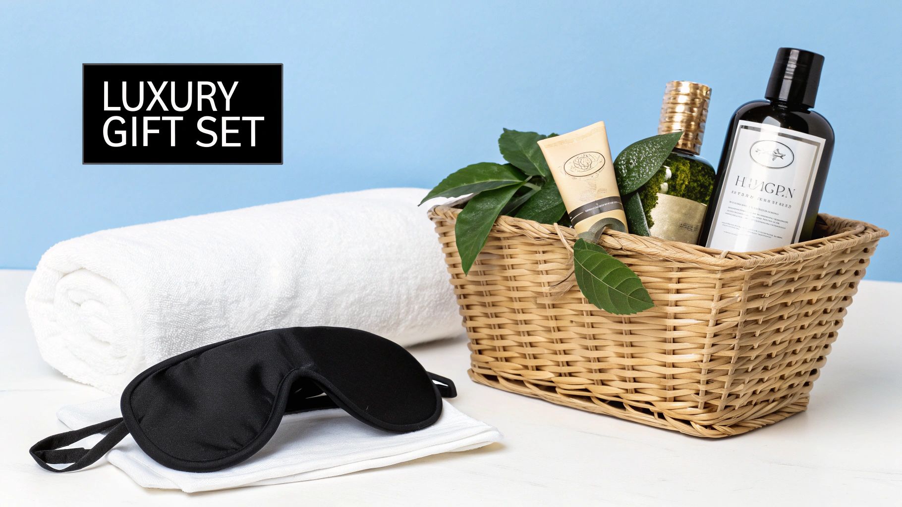 A beautifully arranged gift basket of luxury bath products for women