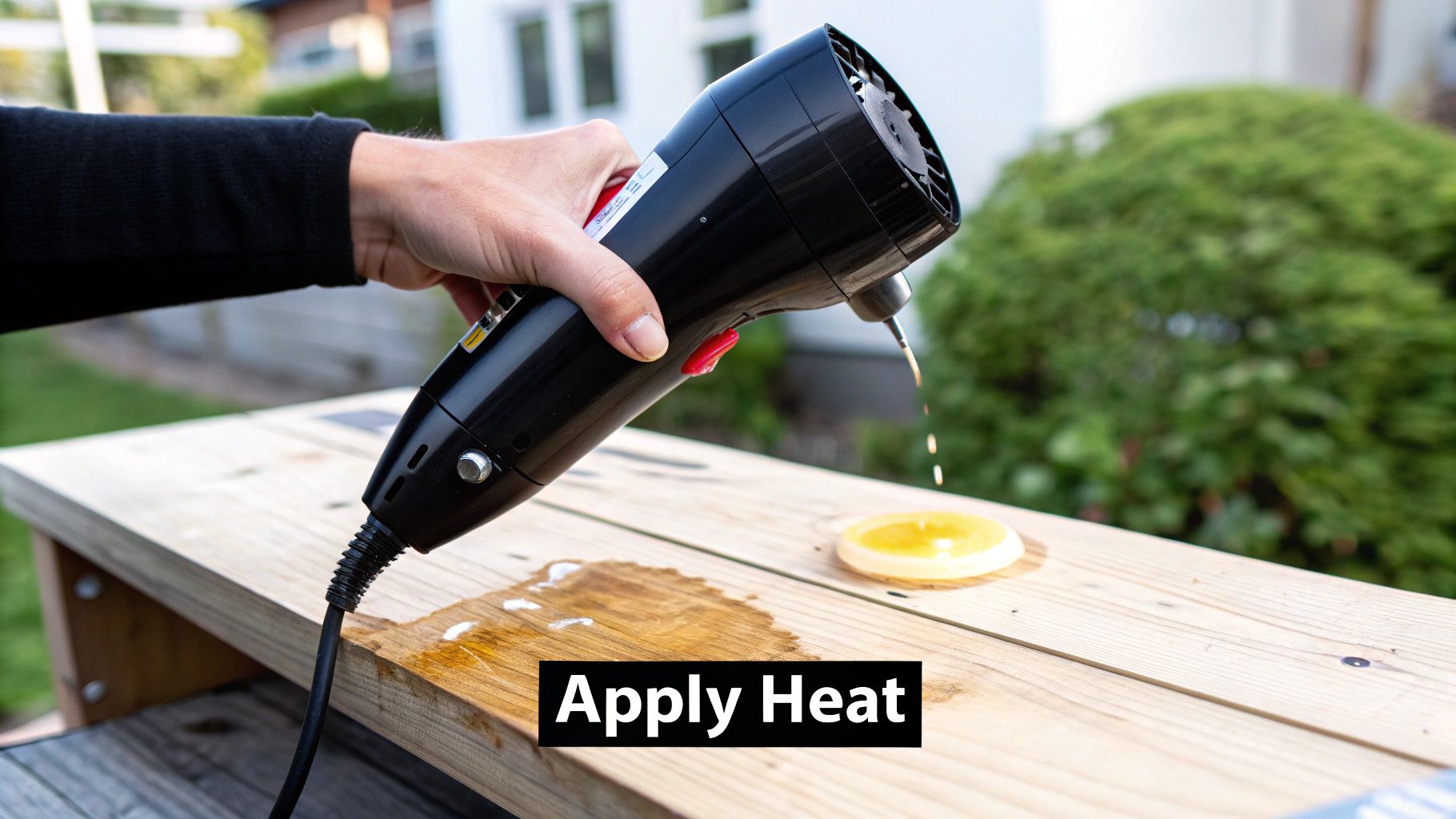 A person using an iron and paper towel to lift a wax stain from a carpet.