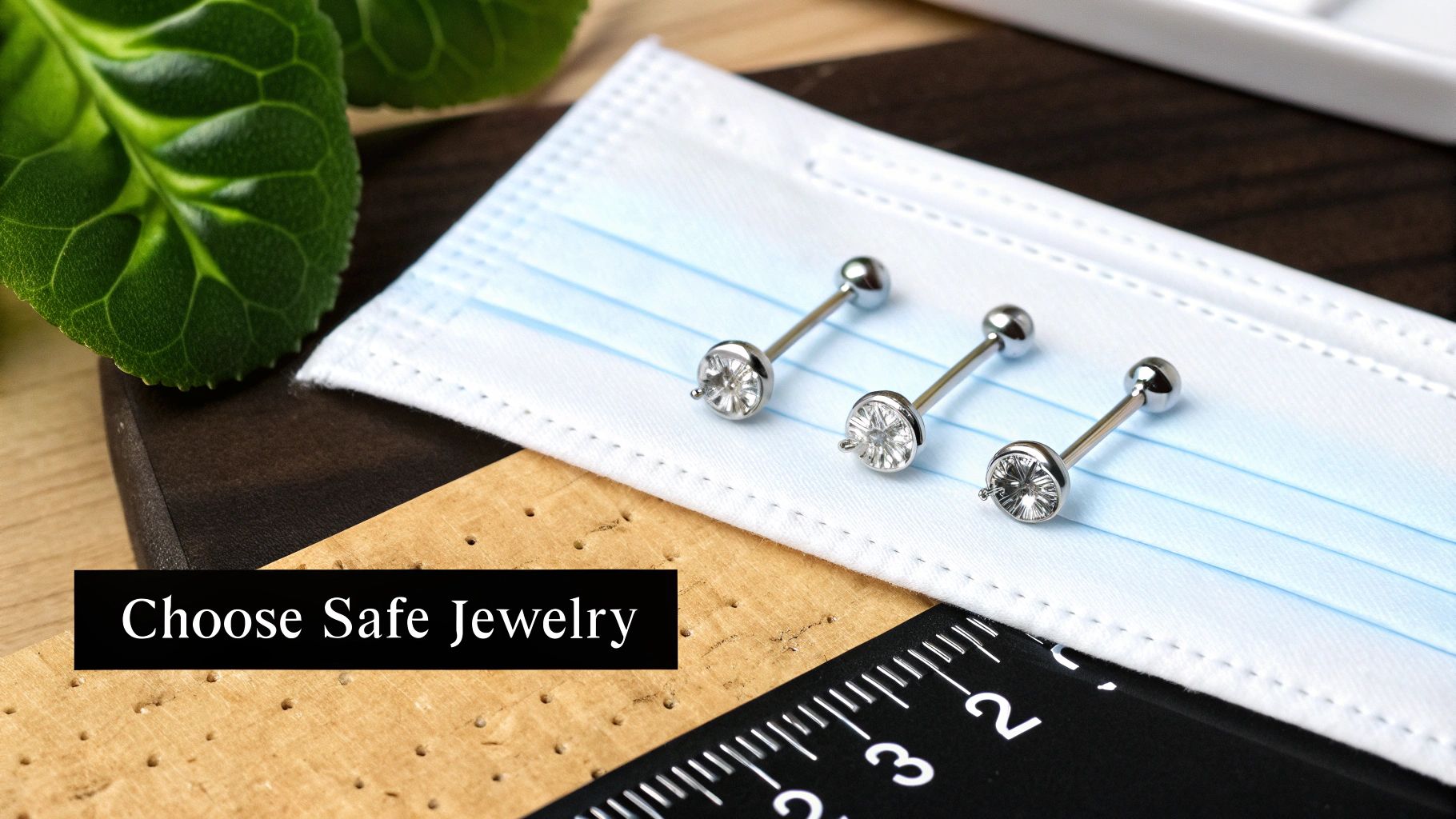 A person with a thoughtful expression looking at their belly button piercing, considering their next steps.