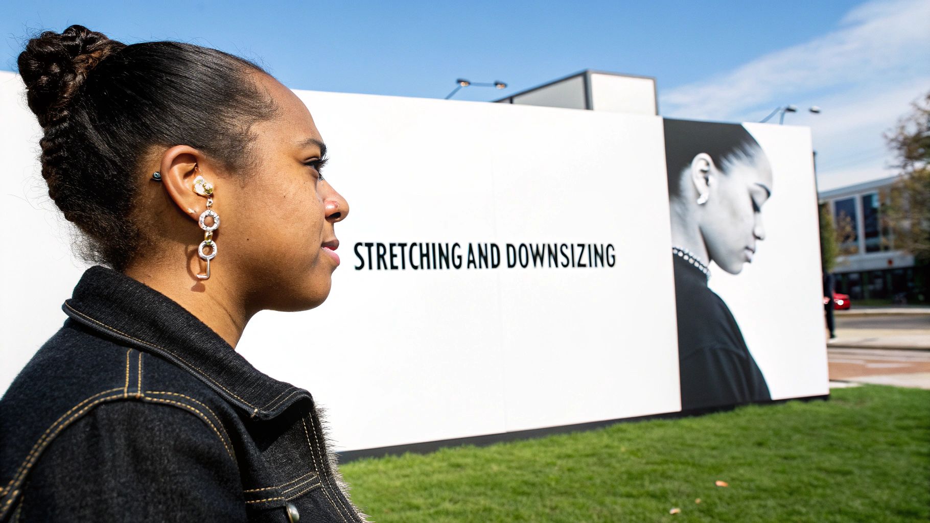 A person with multiple ear piercings, including stretched lobes, showcasing different jewelry sizes.