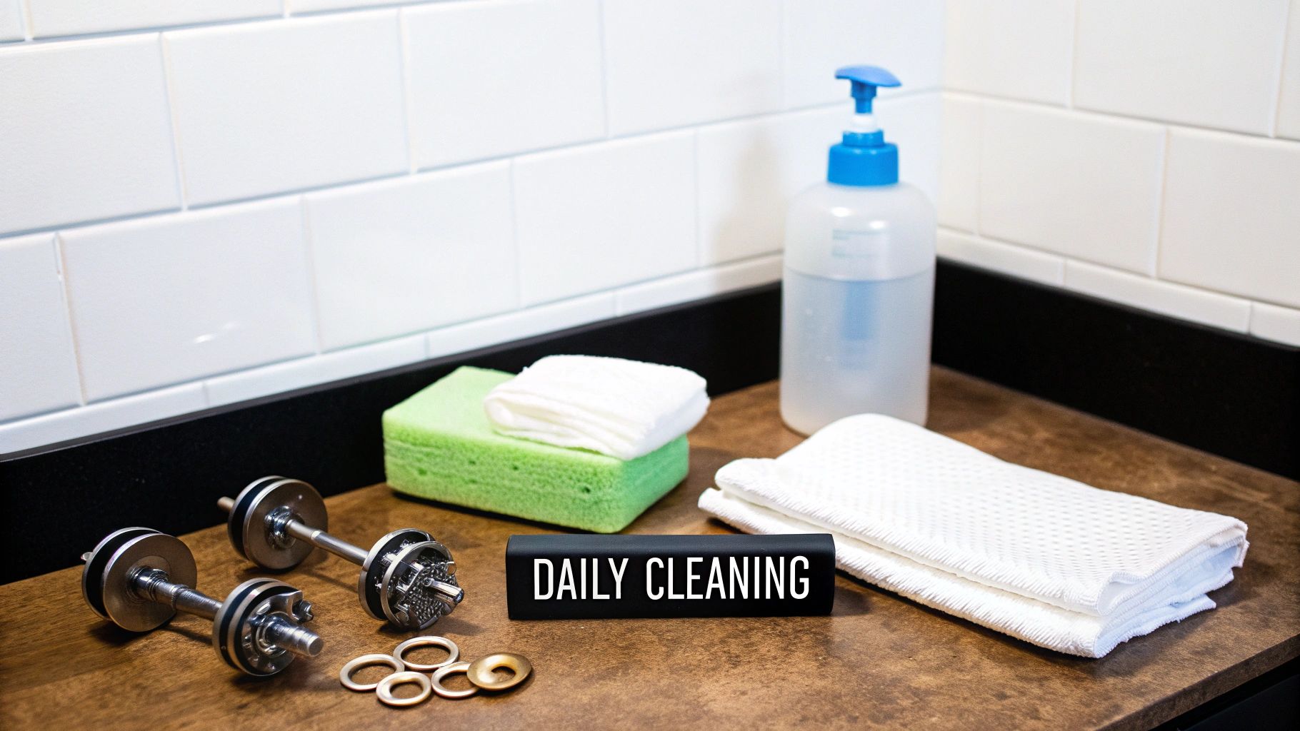 A stylish industrial barbell in a healed ear, showing the desired outcome of good aftercare.