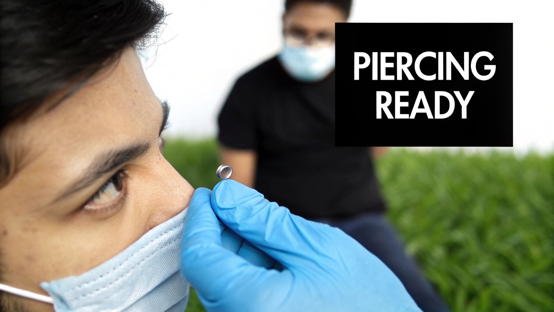 A close-up of a healed nose piercing, looking calm and free of irritation.