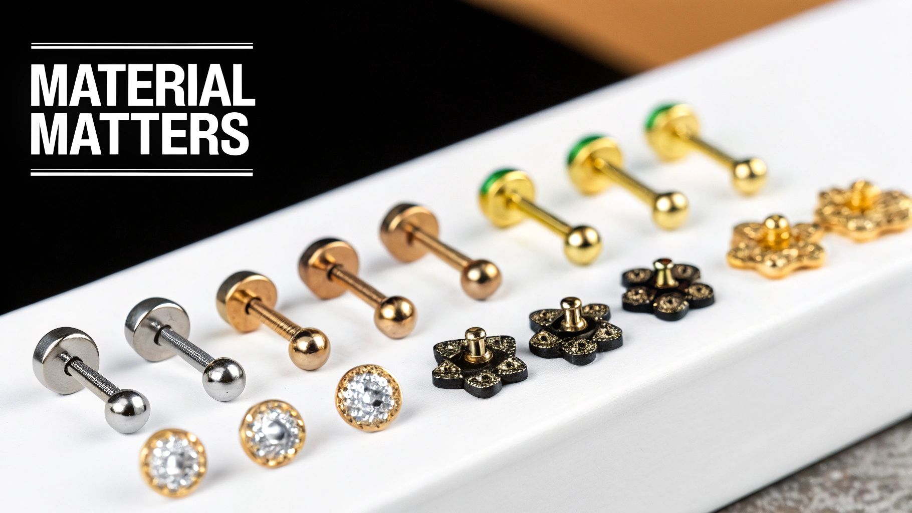 Person cleaning their ear piercing gently with a cotton swab in a bright, clean bathroom.