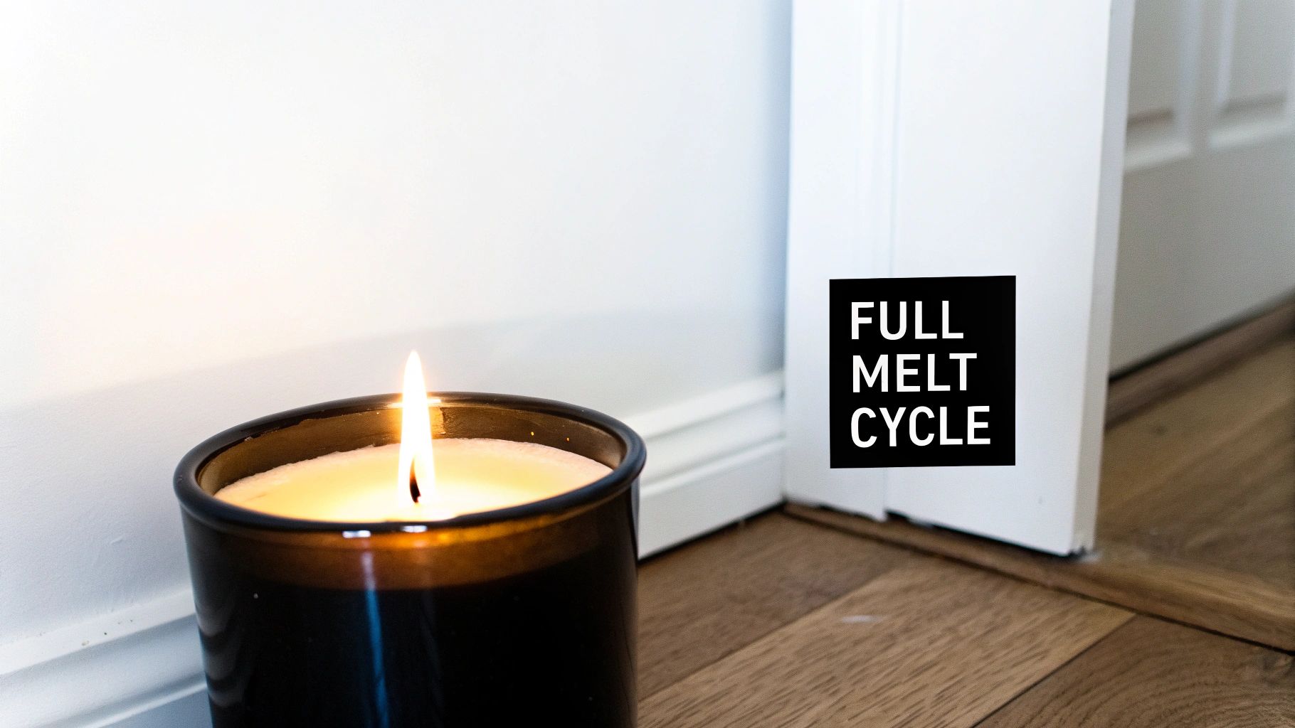 A person lighting a scented candle, emphasizing the first burn.