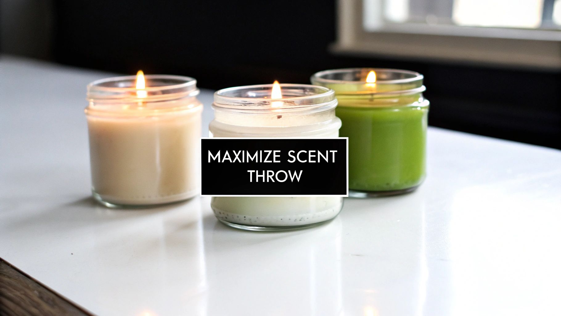 A person pouring melted wax into a candle jar with a wick.