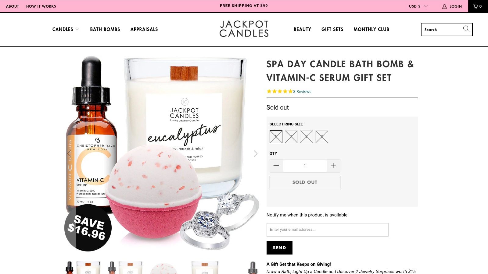 Products - Spa Day Candle Bath Bomb Vitamin C Serum Gift Set