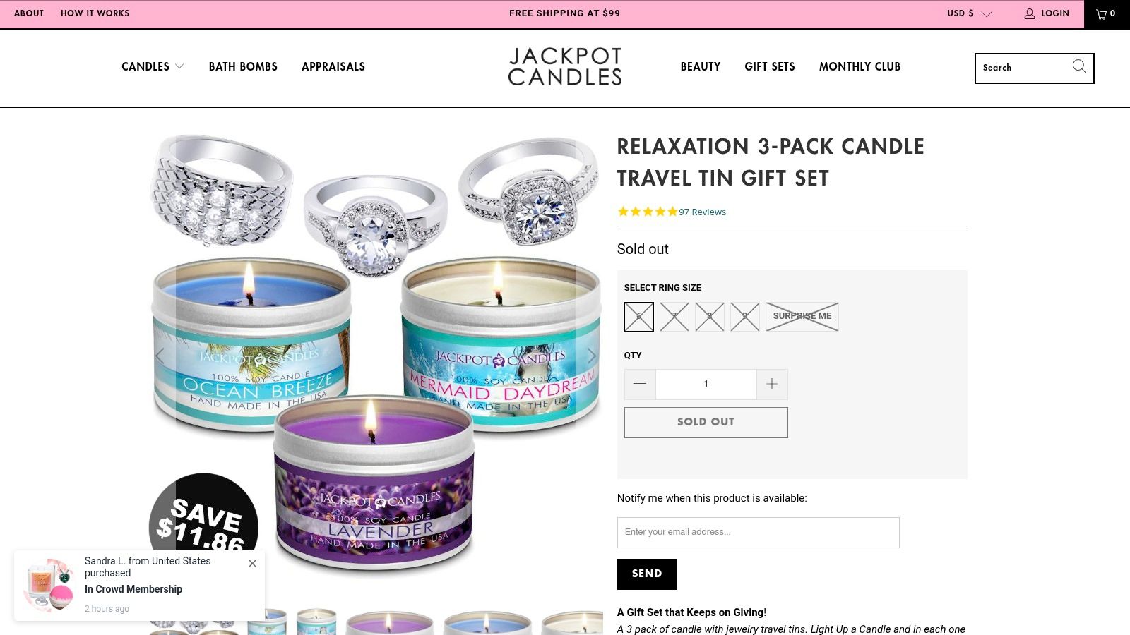 Jackpot Candles: Relaxation 3 Pack Jewelry Candle Travel Tin Gift Set