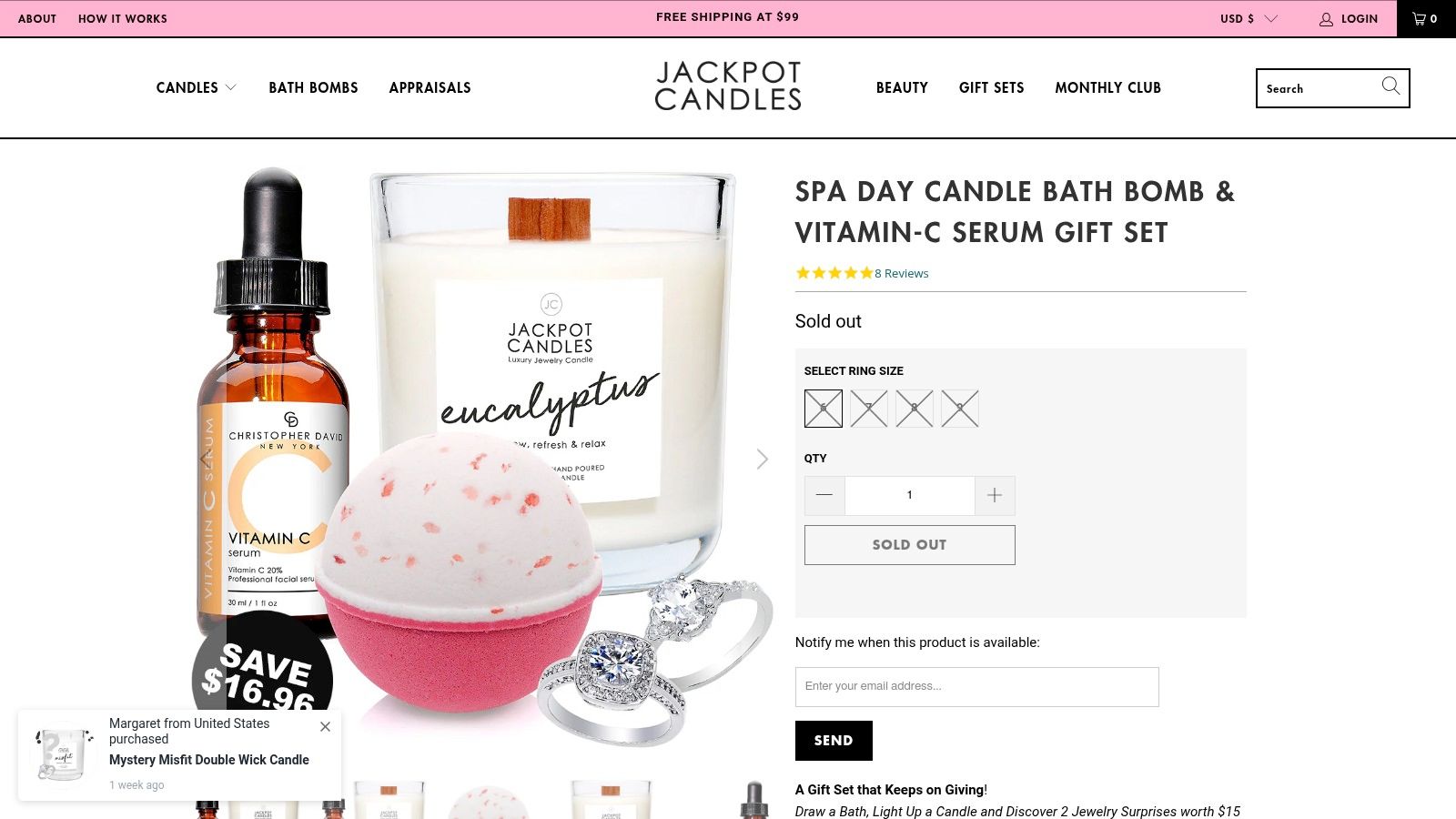 Products - Spa Day Candle Bath Bomb Vitamin C Serum Gift Set