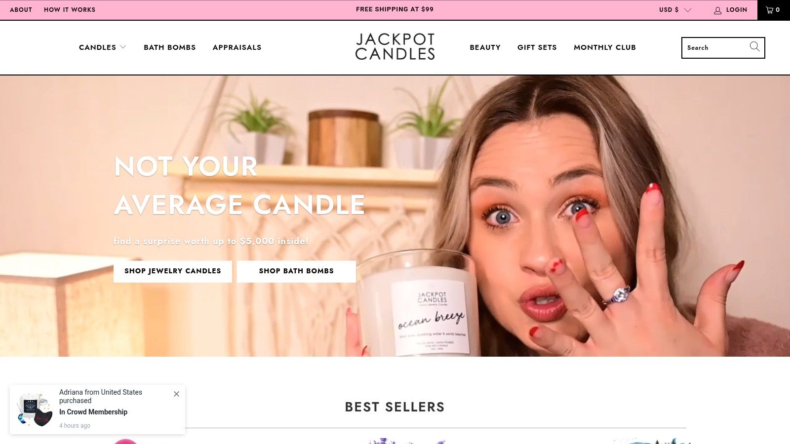A collection of Jackpot Candles with revealed jewelry, showcasing the surprise element.