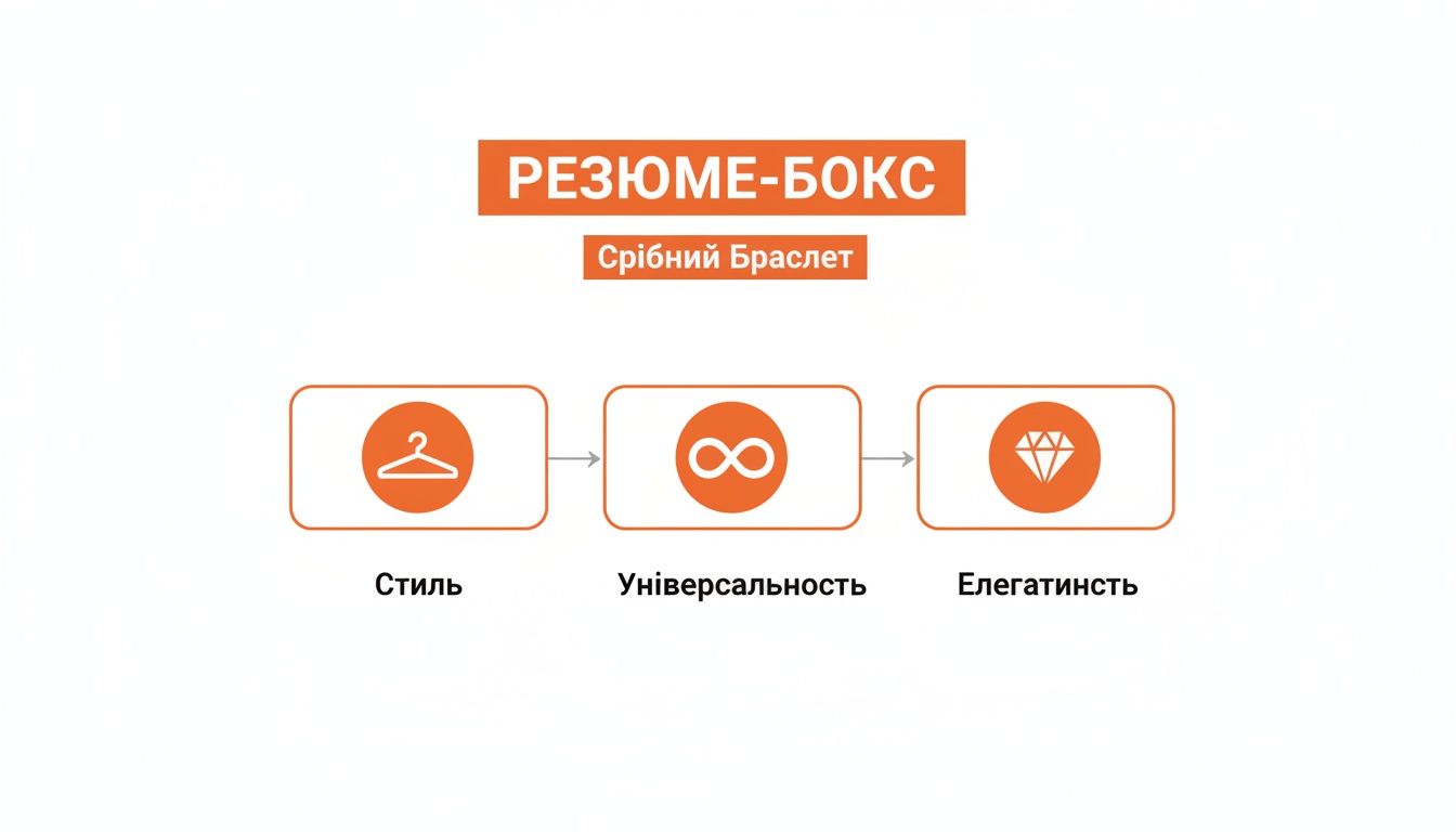 Ілюстрація концепції срібного браслета: стиль (вішалка), універсальність (безкінечність) та елегантність (діамант).