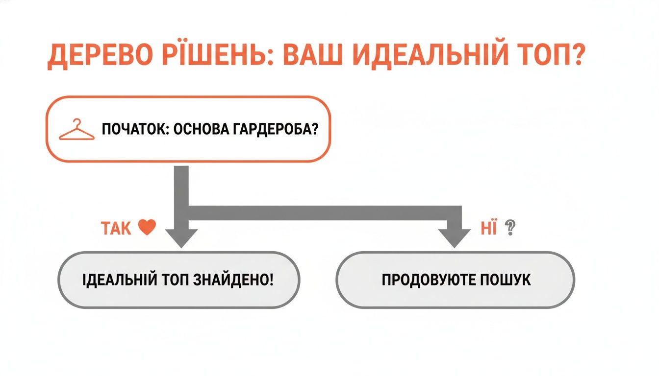 Схема дерева рішень про вибір ідеального топу, що починається з питання про основу гардероба.
