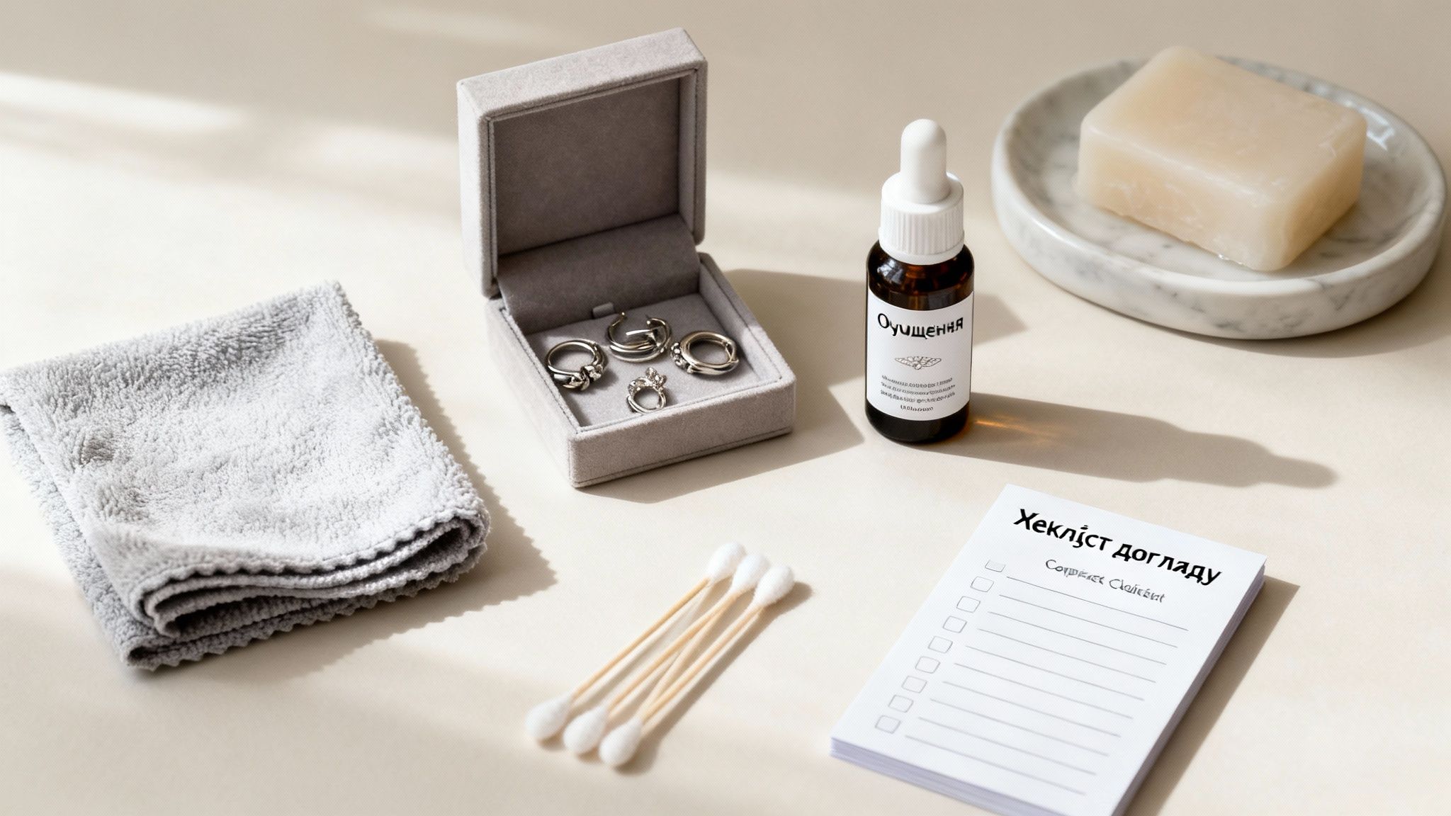 Догляд за прикрасами на білому фоні