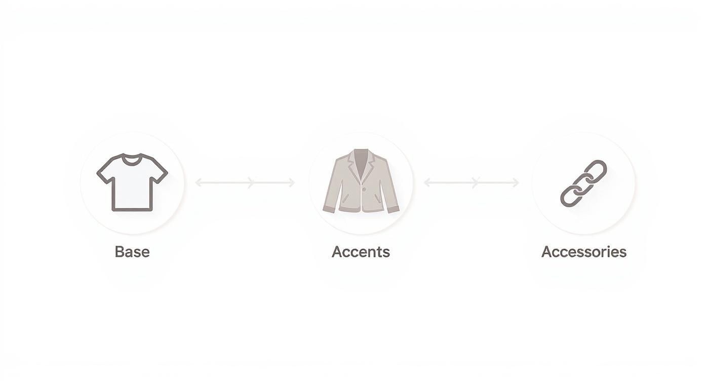 Інфографіка, що показує процес створення образу: База → Акценти → Аксесуари