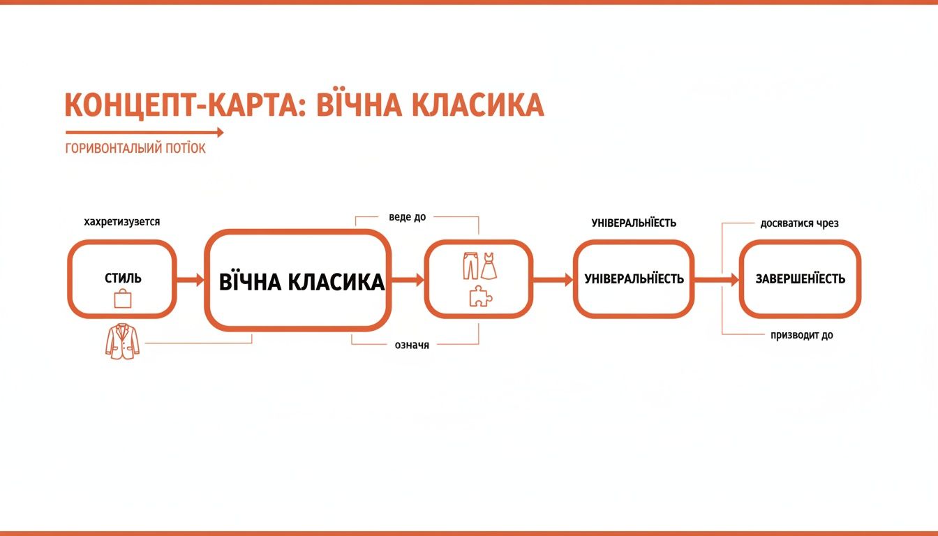 Концепт-карта "Вічна класика" демонструє потік від стилю та характеристик до універсальності й завершеності.