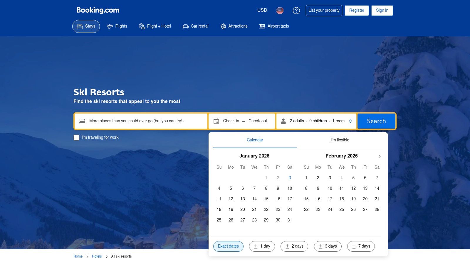 Booking.com — Ski Resorts Hub