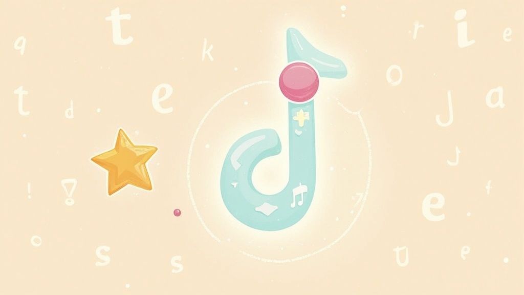 Colorful illustrated music note icon with star decoration on light background for children