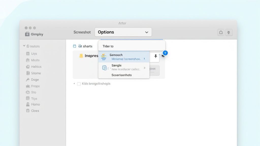 A screenshot of the macOS Screenshot app options, highlighting the 'Save to' section with choices like Desktop, Documents, and Other Location.