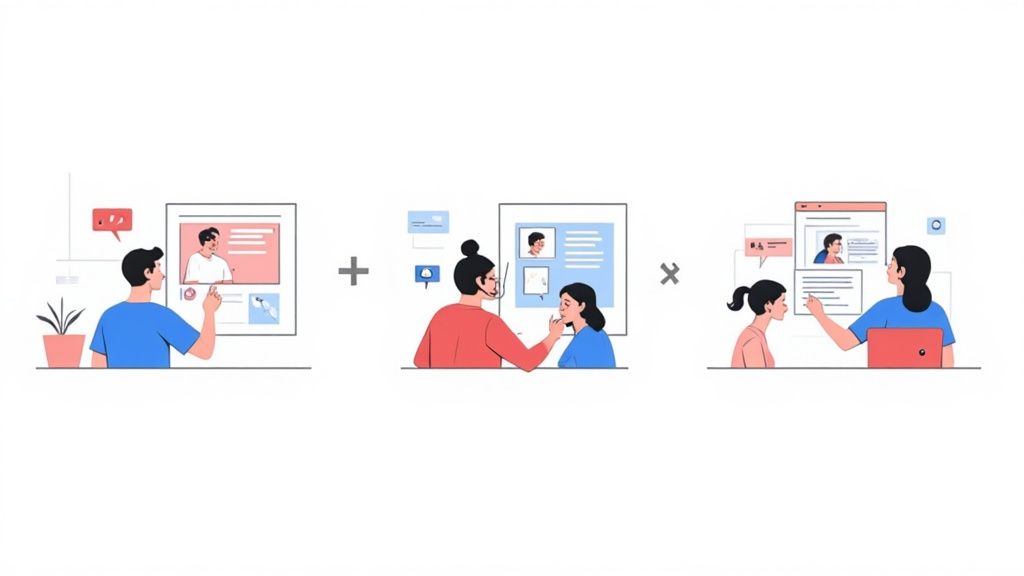 A group of professionals collaborating on a project using annotation tools
