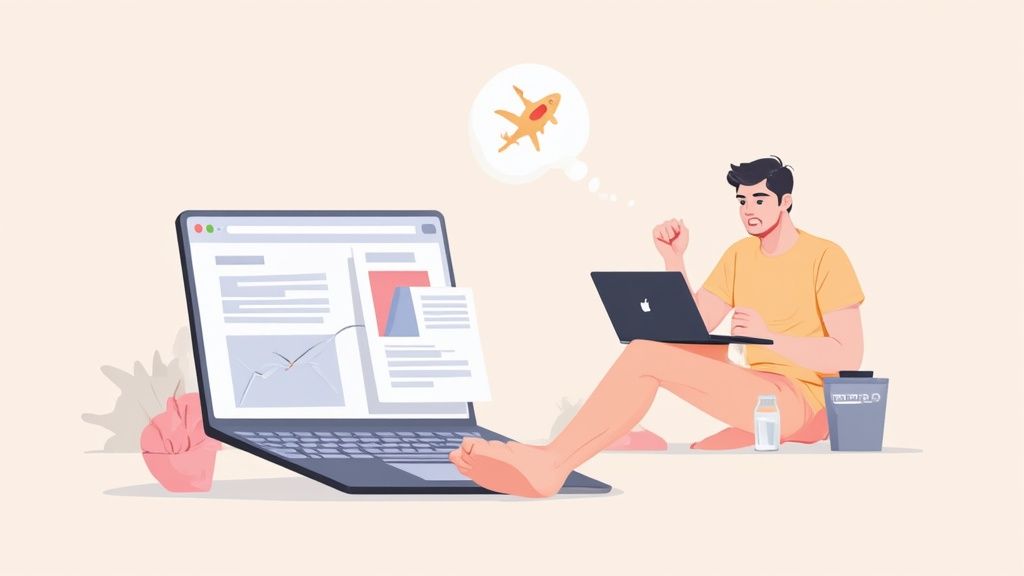 A person's hands typing on a laptop with the Chrome browser open.