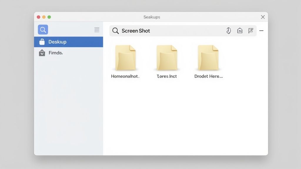 A clean macOS desktop with a single screenshot file highlighted, showing the default naming convention.
