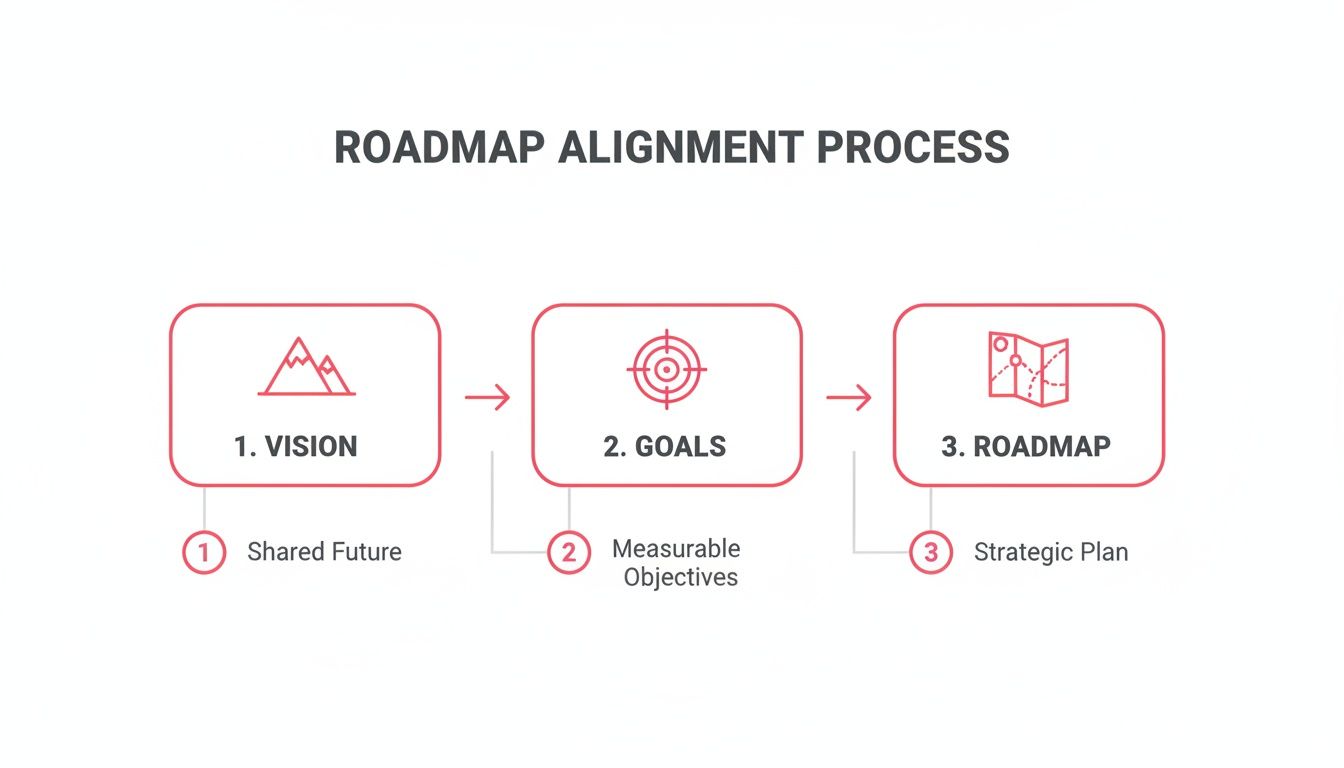 Infographic outlining the roadmap alignment process with vision, goals, and strategic plan.