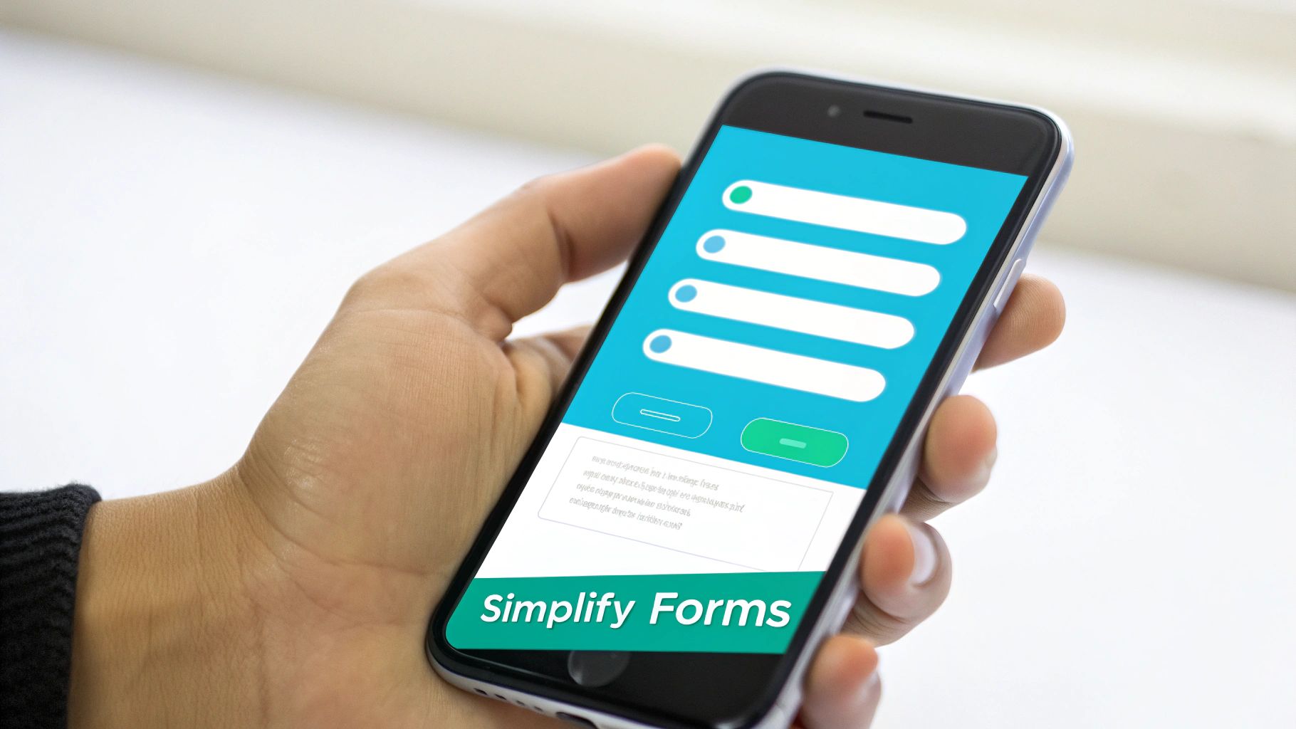 A hand holds a smartphone displaying a digital form with a 'Simplify Forms' banner.