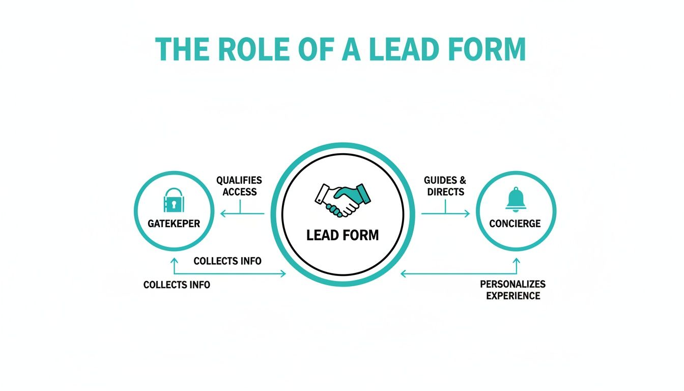 Diagram illustrating the dual role of a lead form as a gatekeeper and concierge.
