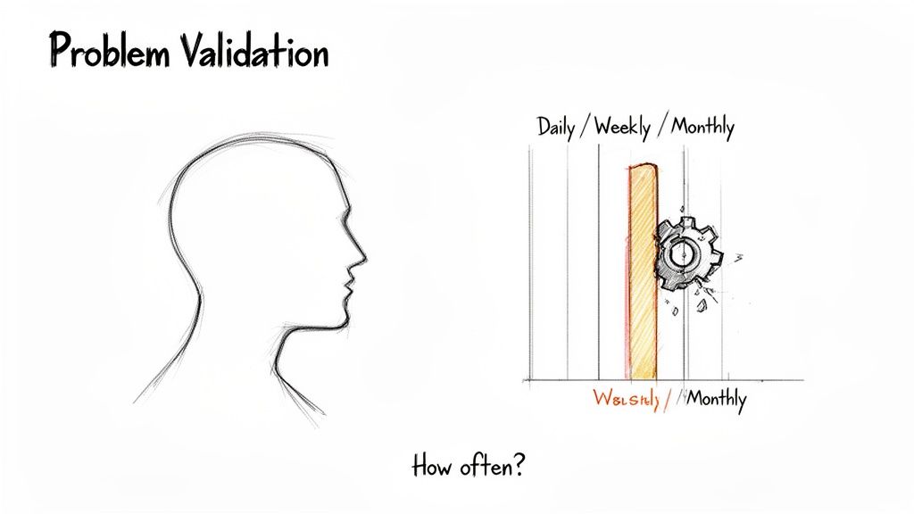 Illustration for problem validation showing frequency analysis with a human head and a breaking gear.