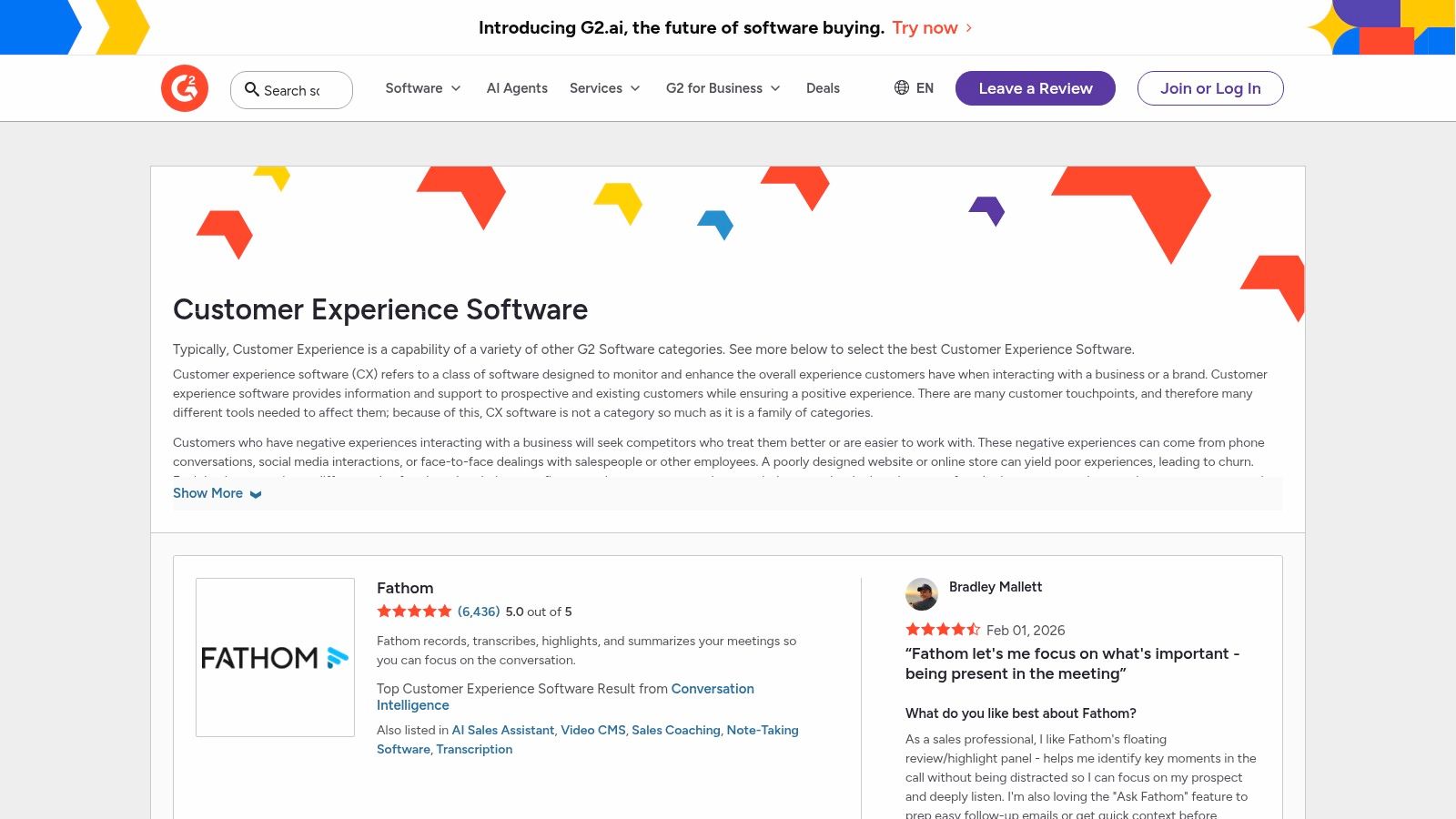 G2 (Customer Experience Software category)