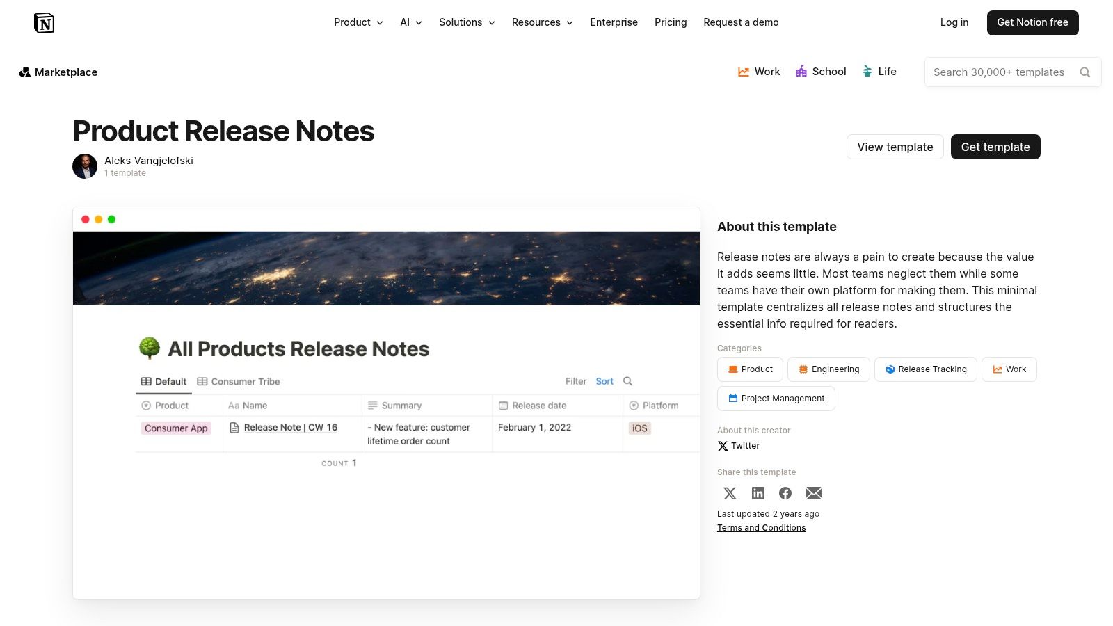 Notion Template Marketplace – Product Release Notes