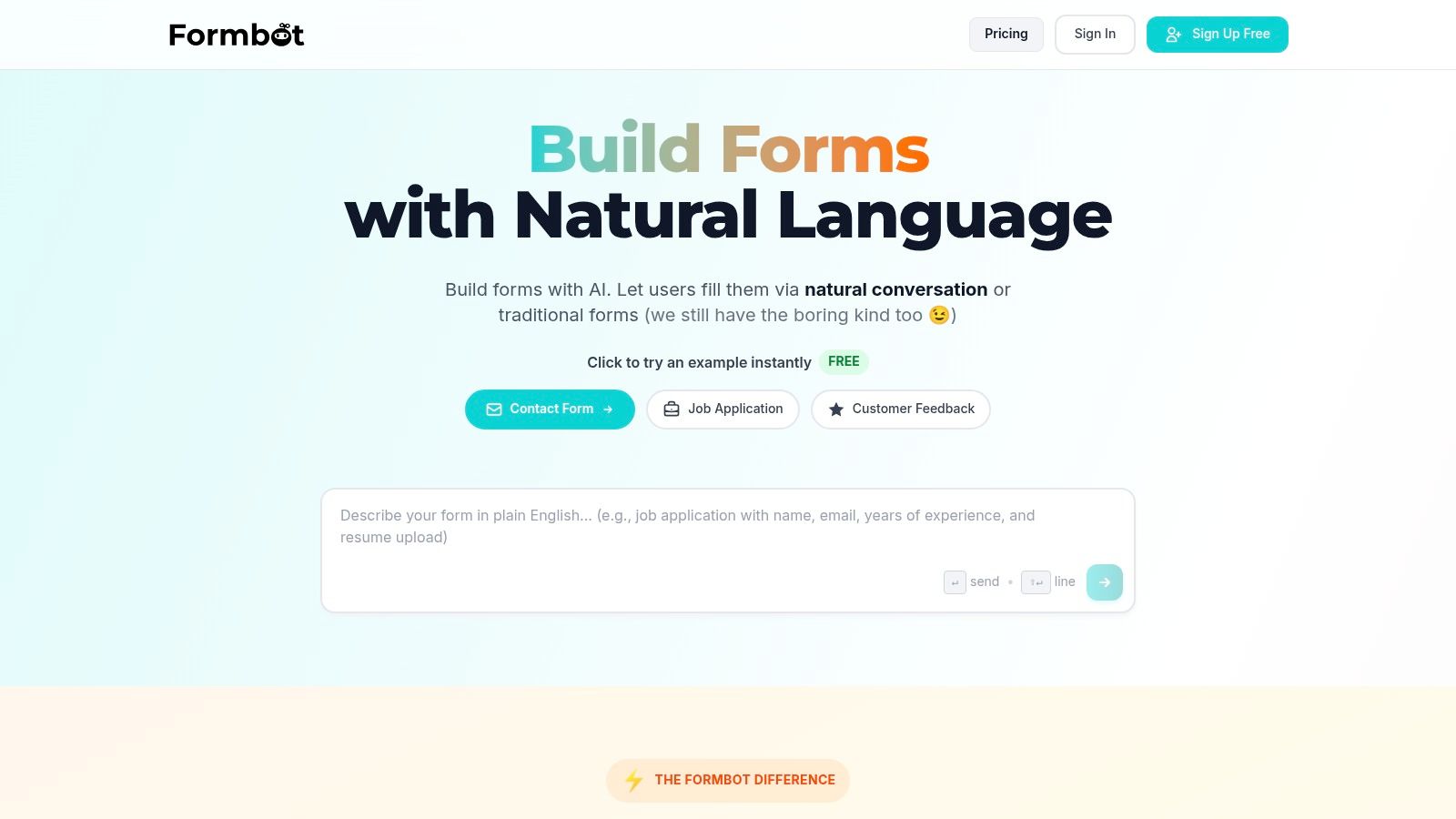 Formbot AI-powered form builder generating a survey form