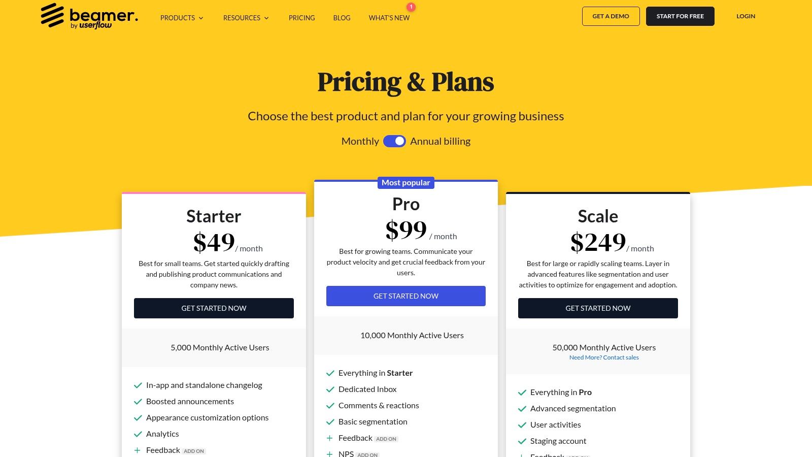 Beamer's pricing plans