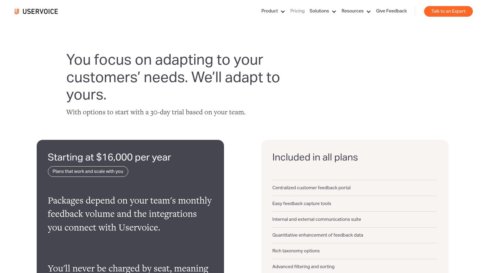 UserVoice Pricing Page