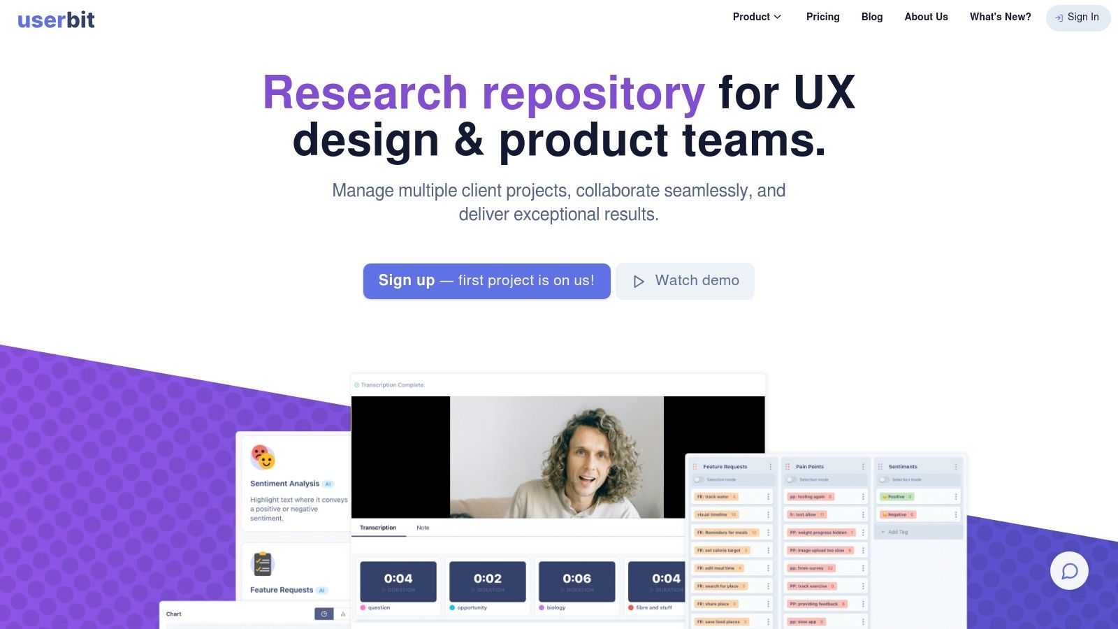 UserBit's interface for UX research and analysis