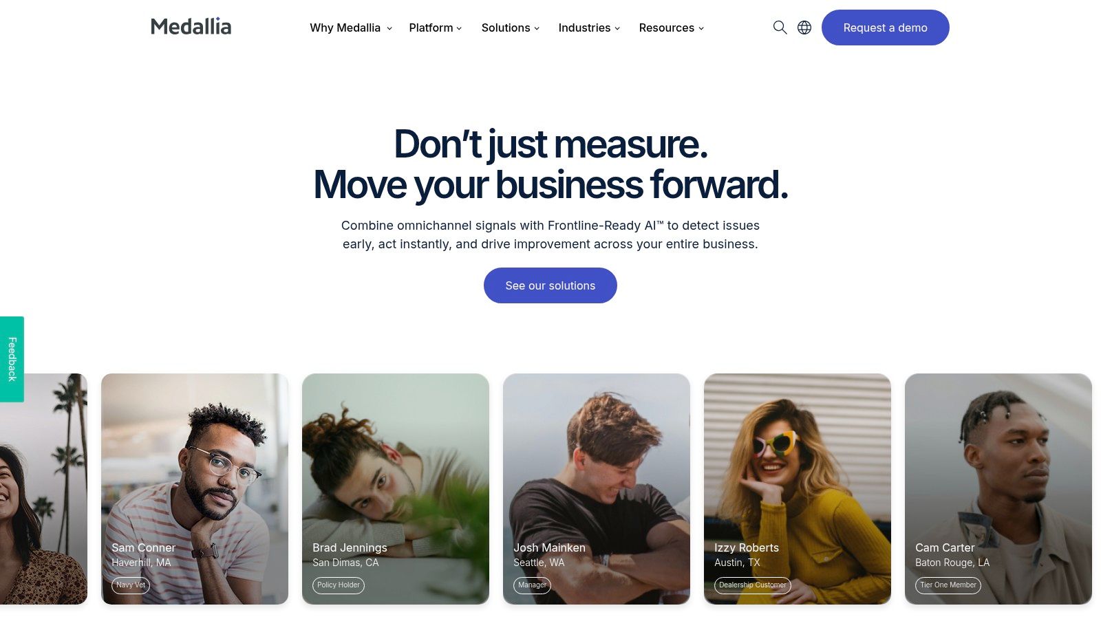Medallia Experience Cloud showing a customer profile with sentiment data